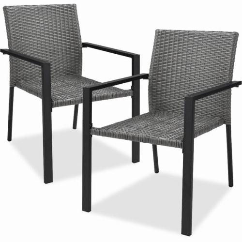 SET OF 2 STACKABLE WICKER CHAIRSW/ ARMRESTS, STEEL ACCENT FURNITURE - Lot 623