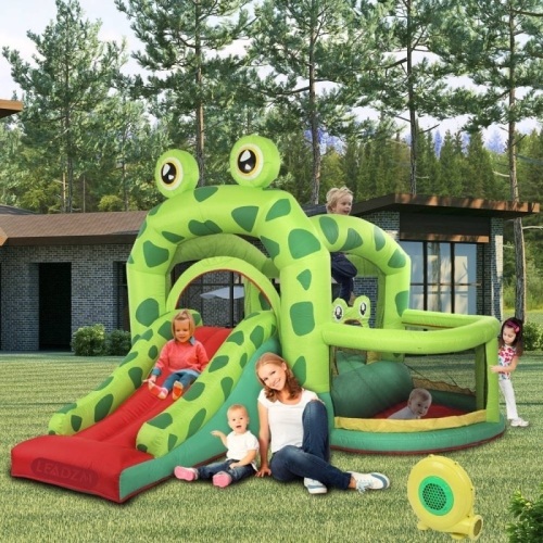 Frog Children's Inflatable Bounce Home Small Trampoline Slide Outdoor Amusement Castle Park Toys with UL Certified Blower - Lot 665