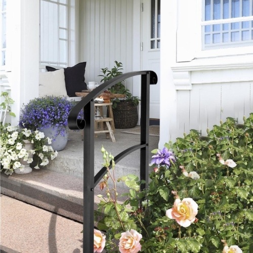 1-3 Steps Adjustable Wrought lron Handrail Black w/ Installation Kit - Lot 670
