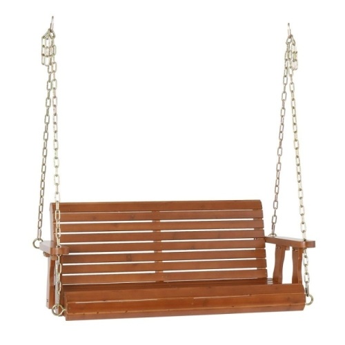 4ft Cedar With Iron Chain 500lbs Double Wooden Swing Dark Brown - Lot 694
