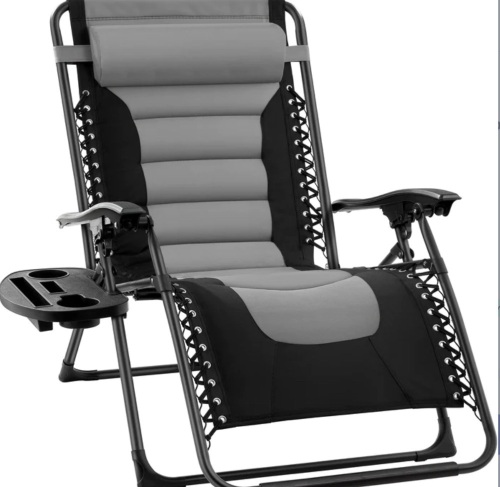Oversized Padded Zero Gravity Chair, Folding Recliner w/ Headrest, side Tray, Like New, retail - $84.99 - Lot 57