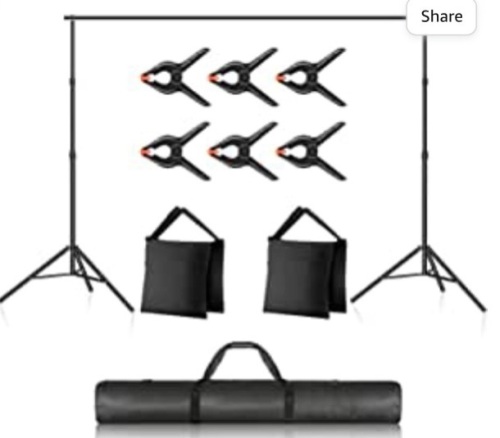 Newer Photo Studio Backdrop Support System, 10ft/3mWide 7ft/2.1m High Adjustable Background Stand with 4 Crossbars, 6Backdrop Clamps, 2 Sandbags, and Carrying Bag for Portrait & StudioPhotography, Like New, retail - $45.99 - Lot 74