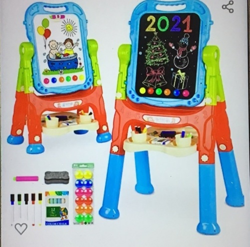 BATTOP Easel for Kids, Adjustable Double Sided Toddlers ArtEasel for Two, Chalkboard and Magnetic Dry Erase Board withPainting Accessories, Like New, retail - $69.99 - Lot 89