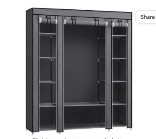SONGMICS 59-Inch Portable Closet Wardrobe, Closet Storage Organizerwith Shelves and Cover for Hanging Clothes, Non-Woven Fabric, Quick and EasyAssembly, Gray ULSF03G, Like New, Retail - $69.99 - Lot 93