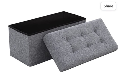 Ornavo Home Foldable Tufted Linen Large Storage Ottoman Bench FootRest Stool/Seat - 15" x 30' x 15" (Grey), Like New, retail - $49.99 - Lot 95