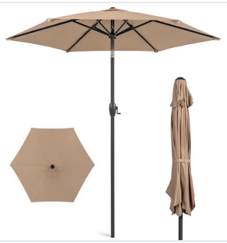 Outdoor Market Patio Umbrella w/ Push Button Tilt, Crank Lift - 7.5ft, Like New, Retail - $44.99 - Lot 97