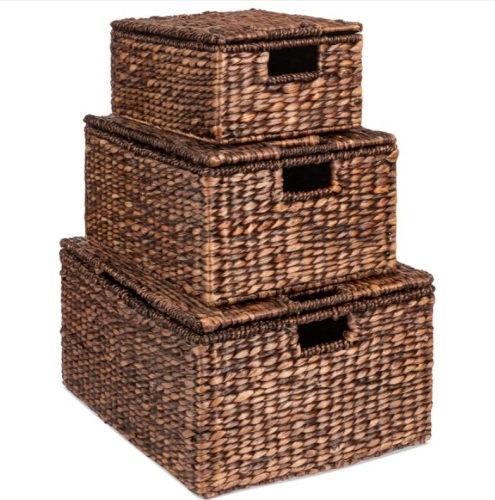Set of 3 Large Hyacinth Storage Baskets w/ Handles, Lid - 21", 20", 18", Like New, retail - $79.99 - Lot 104