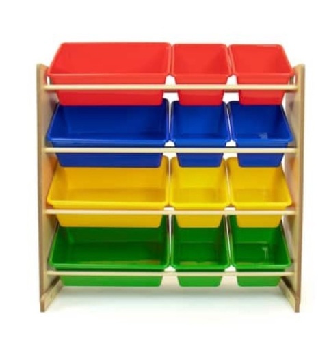 Humble Crew Primary Natural Toy Storage Organizer with 12 Plastic Bins, Like New, Retail - $53 - Lot 109