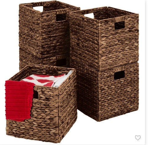 Best Choice Products 10.5x10.5in Hyacinth Baskets, Set of 5Multipurpose Collapsible Organizers w/ Inserts - Espresso, Like New, Retail - $74.99 - Lot 114