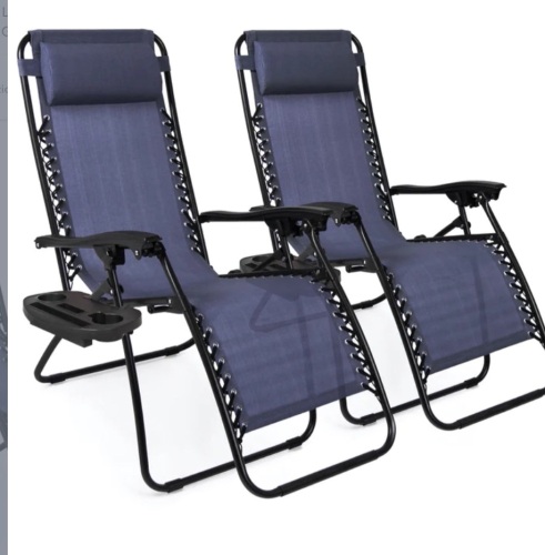 Set of 2 Adjustable Zero Gravity Patio Chair Recliners w/ Cup Holders, Like New, retail - $119.99 - Lot 140