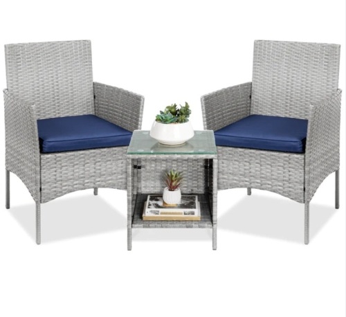 3-Piece Outdoor Patio Wicker Bistro Set w/ Side Storage Table, Like New, retail - $119.99 - Lot 144