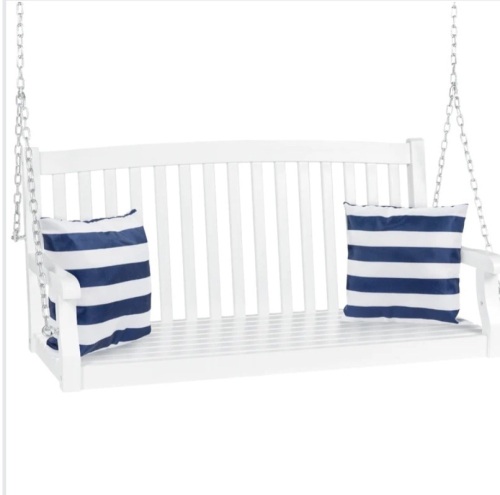 Wooden Curved Back Hanging Porch Swing Bench w/ Mounting Chains - 48in, Like New, Retail - $159.99 - Lot 155