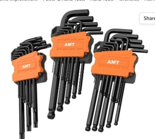 AMERICAN MUTT TOOLS 35pc Long Allen Wrench Set and Star Key SetIncludes Star, Metric and Standard SAE Long Arm Ball End Hex Key Setand Security Torx Key Set - Large Allen Wrenches, Like New, Retail - $28.99 - Lot 165