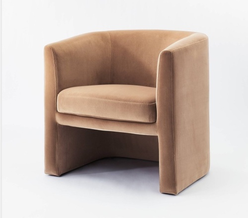 Vernon Upholstered Barrel Accent Chair Light Brown Velvet -Threshold designed with Studio McGee, Like New, Retail - $300 - Lot 167