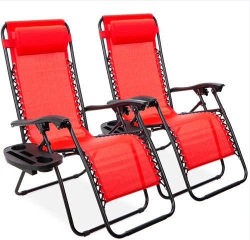 Set of 2 Adjustable Zero Gravity Patio Chair Recliners w/ Cup Holders, Like New, Retail - $119.99 - Lot 187
