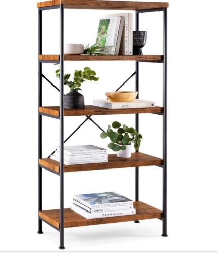 5-Tier Industrial Bookshelf w/ Metal Frame, Wood Shelves, Like New, Retail - $129.99 - Lot 194