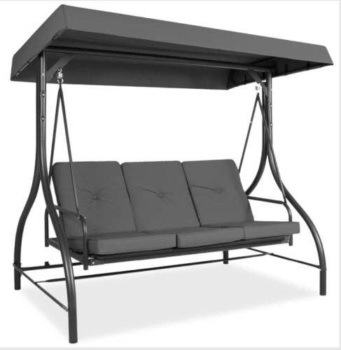 3-Seat Outdoor Canopy Swing Glider Furniture w/ Converting FlatbedBackrest, Like New, Retail - $279.99 - Lot 195