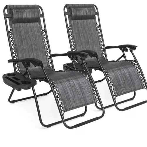 Set of 2 Adjustable Zero Gravity Patio Chair Recliners w/ Cup Holders, Like New, Retail - $119.99 - Lot 208