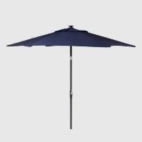 9' Round Solar Patio Umbrella Dura Season Fabric - Black Pole - Threshold, Like New, Retail - $120 - Lot 221