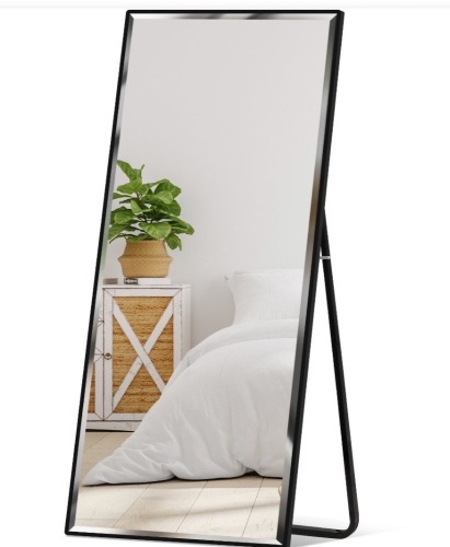Best Choice Products 65x22in Full Length Mirror, Rectangular Beveled Wall Hanging & Leaning Floor Mirror - Black, Like New, Retail - $99.99 - Lot 232