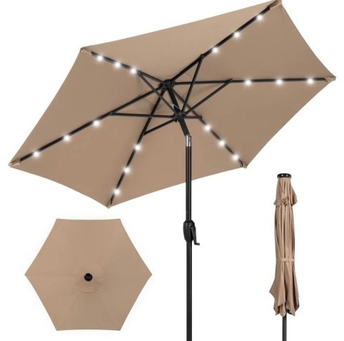 Outdoor Solar Patio Umbrella w/ Push Button Tilt, Crank Lift 7.5ft, Like New, Retail  - $59.99 - Lot 236