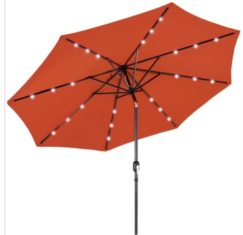Solar LED Lighted Patio Umbrella w/ Tilt Adjustment, UV-Resistance - 10ft, Like New, Retail - $69.99 - Lot 248