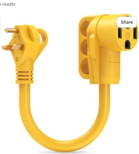Kohree 30 Amp to 50 Amp RV Plug Adapter 18", Heavy Duty RV Dogbone Electrical Adapter 30A Male to 50A Female Power Cord with Grip Handle, 125V/3750W, Like New, Retail - $18.22 - Lot 253