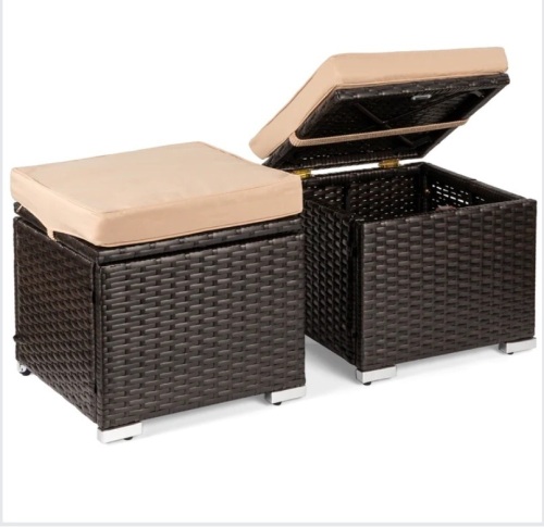 Set of 2 Wicker Ottomans, Multipurpose w/ Removable Cushions, Steel Frame, Like New, Retail - $119.99 - Lot 265