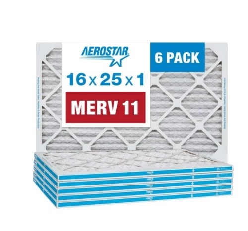 Aerostar 16x25x1 MERV 11 Pleated Air Filter, AC Furnace Air Filter, 6 Pack, L:ike New, Retail - $46.81 - Lot 269