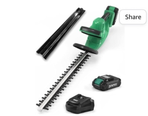 KIMO 24 Inch Hedge Trimmer Cordless, Electric Bush Trimmerwith 20V 2.0Ah Battery and Quick Charger, Dual Action Blade, Shrubbery Trimmer, Electric Gardening Tool, for Bush Lawn and Garden, Like New, Retail - $99.99 - Lot 287