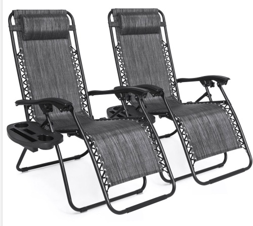 Best Choice Products Set of 2 Adjustable Zero Gravity LoungeChair Recliners for Patio, Pool w/ Cup Holders - Gray, Like New, Retail - $119.99 - Lot 297