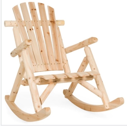 Rocking Wood Adirondack Chair Accent Furniture w/ Natural Finish, Like New, Retail - $119.99 - Lot 305