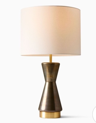 Metalized Glass USB Table Lamp Antique Brass White Linen (27"), Like New, Retail - $179 - Lot 310