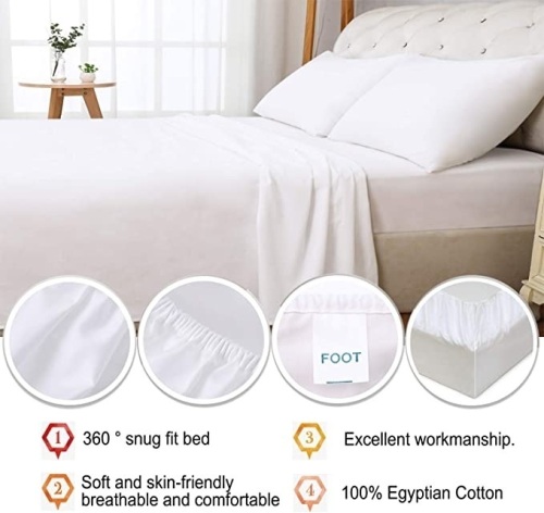 100%% Egyptian Cotton 1 Fitted Sheet Only, 600 Thread Count Queen Size Fitted Sheet White, 16" Deep Pocket, Colorfast Dyes & Shrink Resistant,Soft & Silky Sateen Weave for Home & Hotel, Like New, Retail - $29.99 - Lot 319