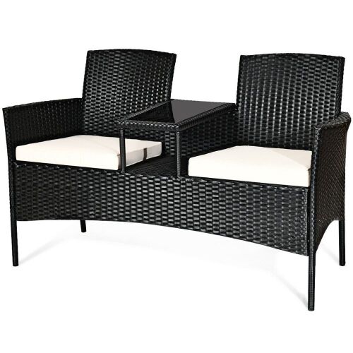Rattan Patio Loveseat with Glass Table - Lot 316
