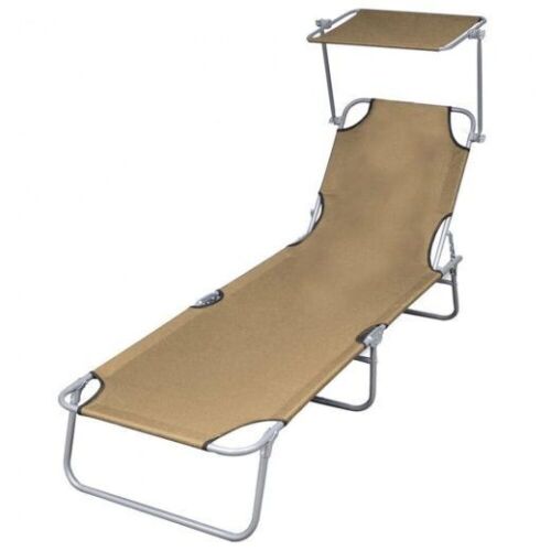 Vidaxl Folding Sun Lounger with Canopy, Steel Taupe - Lot 341