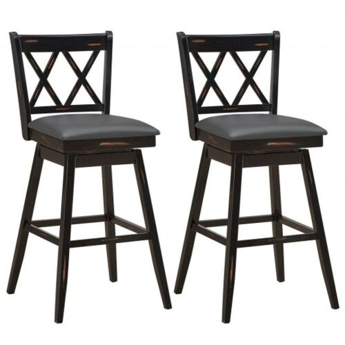 29" Swivel Counter Height Barstool Set with Rubber Wood Legs, Black, Set of 2  - Lot 425
