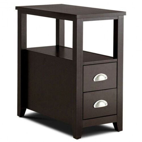 Wooden End Table with 2 Drawers and Shelf, Espresso  - Lot 428