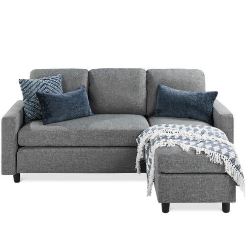Linen Sectional Sofa Couch w/ Chaise Lounge - Incomplete - Lot 486