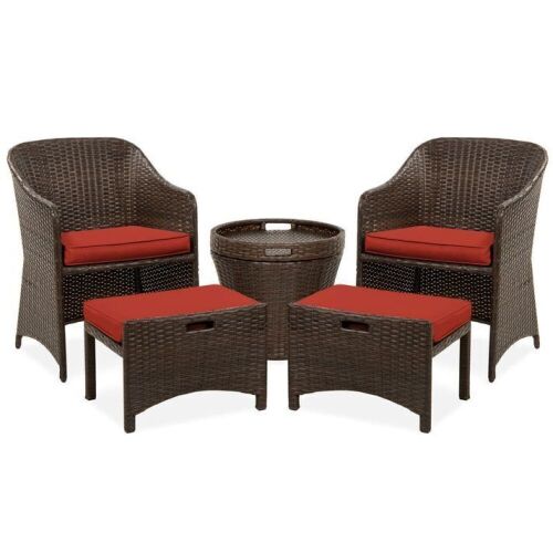 5-Piece Outdoor Wicker Bistro Set w/ Side Storage Table, No Assembly - Lot 562