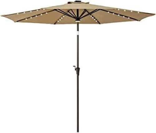 10' Patio Umbrella with Solar LED Lights - Tan - Lot 826