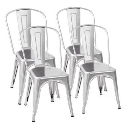 Set of 4 Tolix Style Stackable Bistro Dining Chairs, White  - Lot 674