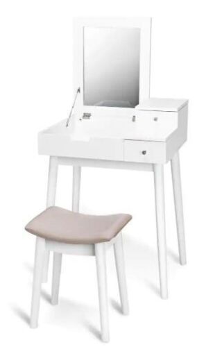 Vanity Dressing Table Flip Desk with 2-Drawer and Stool - Lot 694