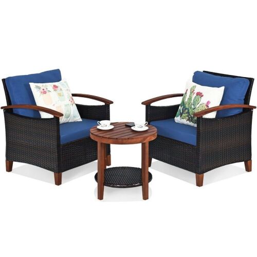 3 Pcs Solid Wood Frame Patio Rattan Furniture Set - Lot 682