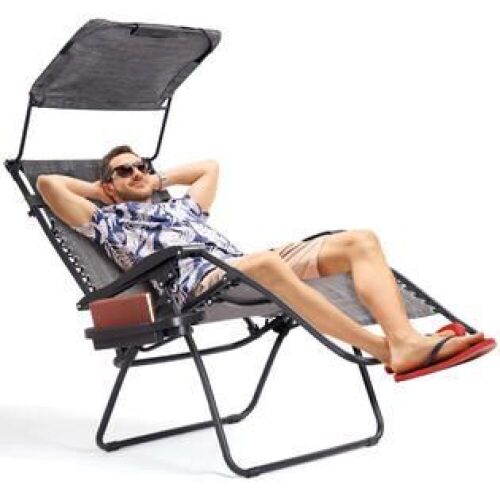 Folding Recliner Zero Gravity Lounge Chair w/ Shade Canopy - Lot 698