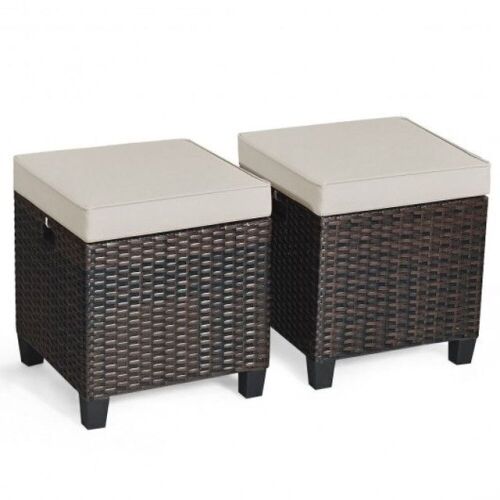 Set of (2) Rattan Patio Ottomans - Lot 932