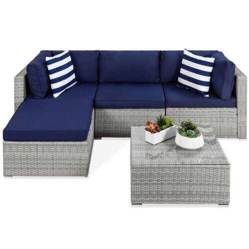 5-Piece Modular Wicker Sectional Conversation Set w/ 2 Pillows, Coffee Table - Lot 48
