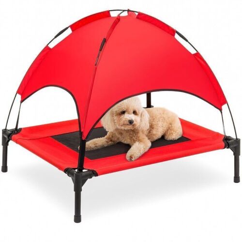 Elevated Cooling Dog Bed, Outdoor Pet Cot w/ Canopy, Carry Bag - 30in  - Lot 757