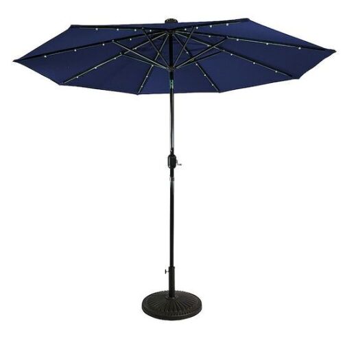 Sun Ray 9' Round Solar Lighted Umbrella, Navy Blue - Lot 777
