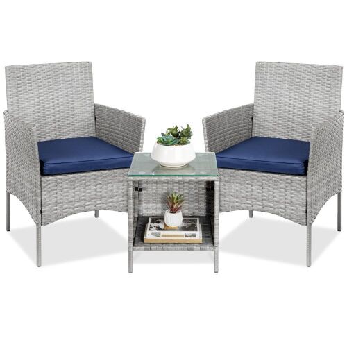 3-Piece Outdoor Patio Wicker Bistro Set w/ Side Storage Table - Lot 1198